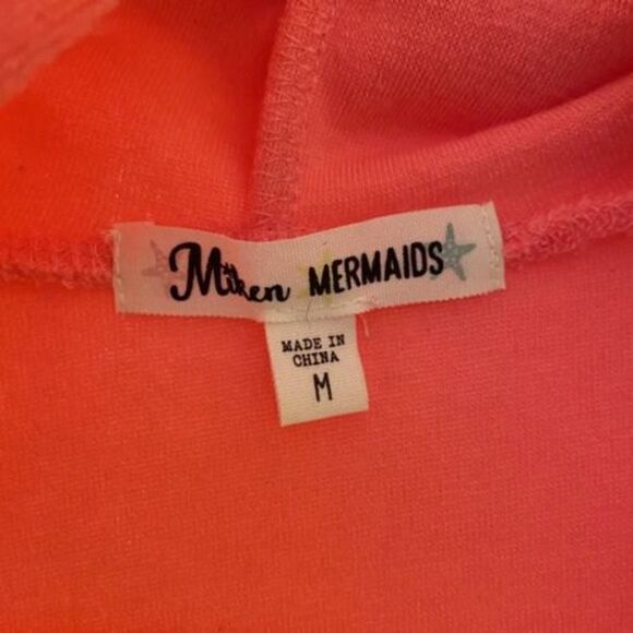 Miken Mermaids Terry Hoodie Romper Cover Up Neon Pink Tassels Girls Size Medium - Picture 6 of 10